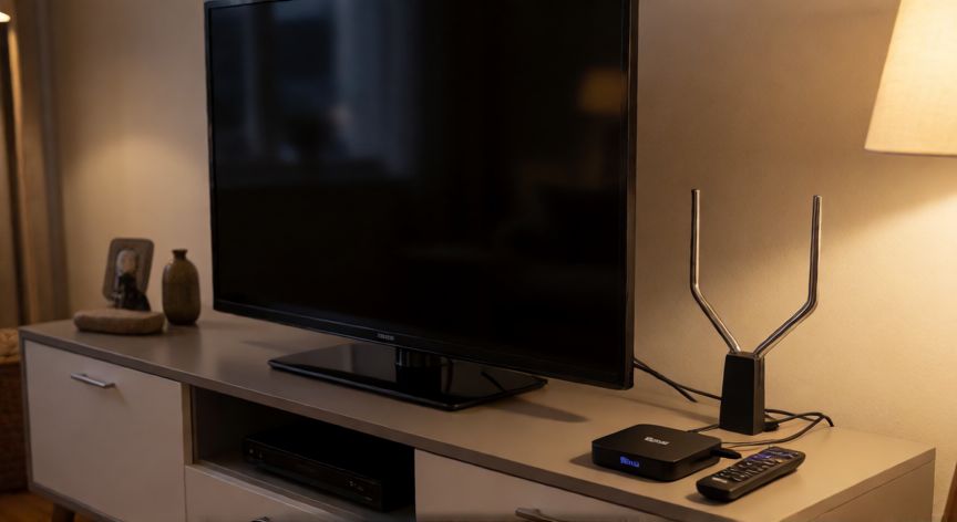 como encontrar el canal 7 en roku, Roku con antena UHF conectada al televisor para sintonizar el canal 7