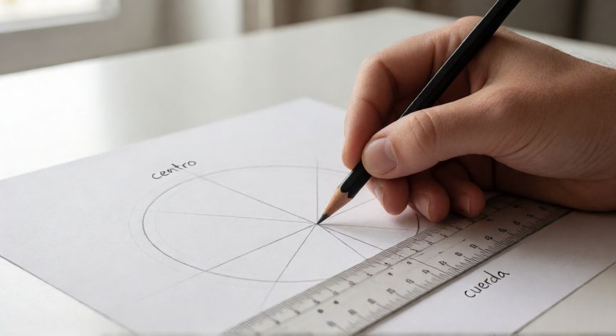 como encontrar el centro de un circulo, Método geométrico para encontrar el centro de un círculo con cuerdas y perpendiculares