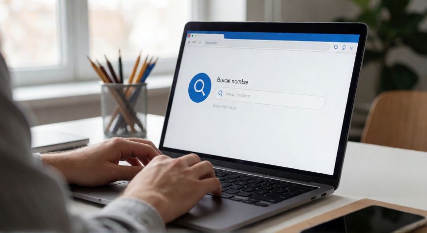 como encontrar el instagram de una persona sabiendo solo su nombre, Persona buscando un nombre en una interfaz de redes sociales desde una computadora