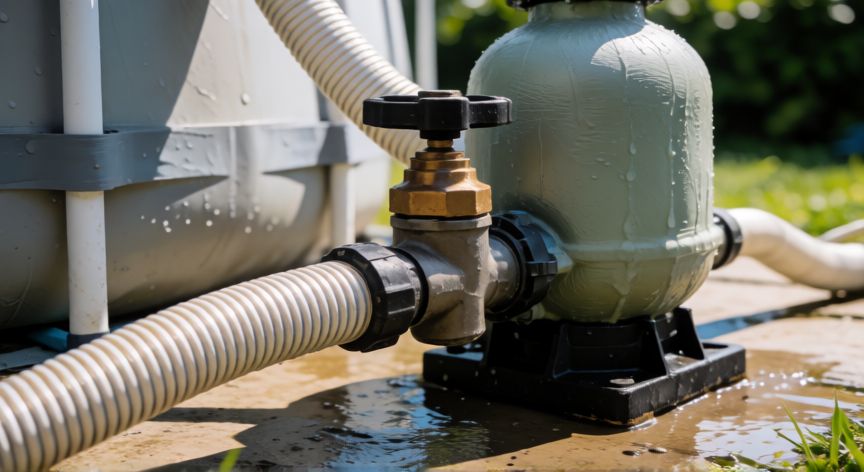 como encontrar fuga en piscina, Prueba de presión en bombas y tuberías de una piscina para detectar fugas en la instalación.