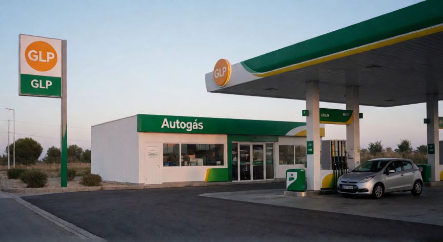 como encontrar gasolineras con glp, Gasolinera con señalización de GLP y un coche repostando