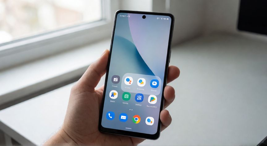 como encontrar gemini en mi celular, Teléfono móvil mostrando el cajón de aplicaciones para buscar Gemini