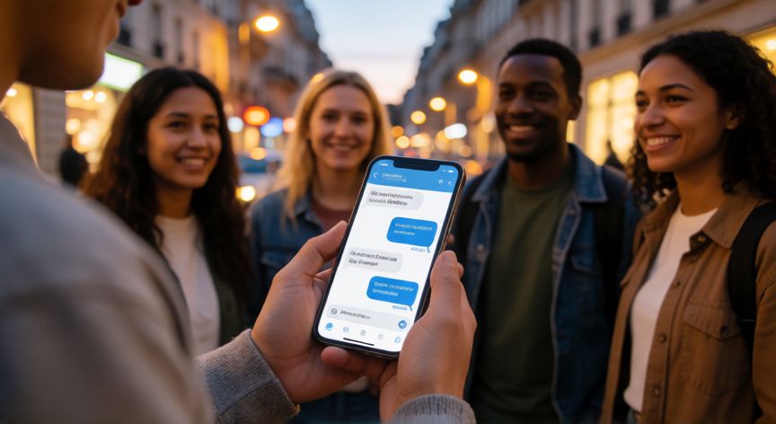 como encontrar gente cerca en telegram, Persona usando Telegram en la calle para encontrar gente cercana