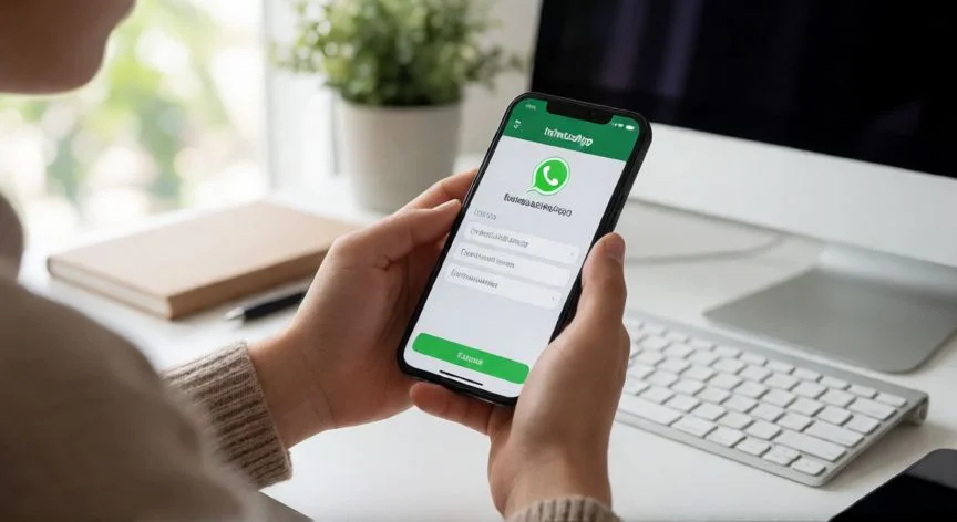 Persona usando un móvil para abrir una invitación a un grupo de WhatsApp