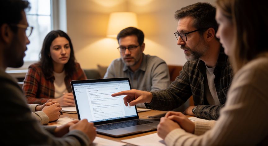 como encontrar grupos de whatsapp, Grupo de personas conversando sobre una comunidad digital