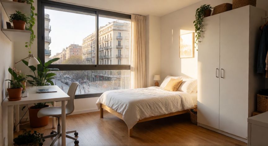 como encontrar habitacion en barcelona, Habitación luminosa en piso compartido en Barcelona con escritorio y vista a la calle