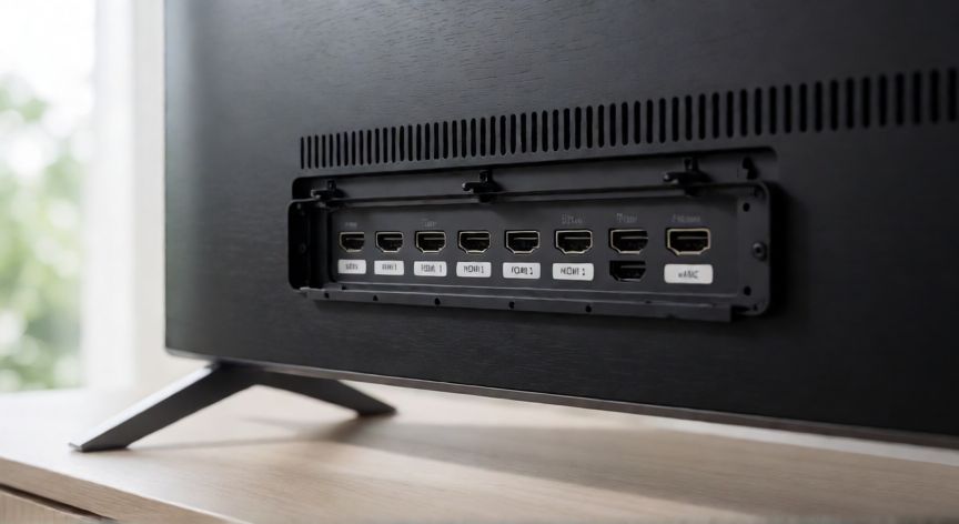 como encontrar hdmi en tv lg, Parte trasera de una TV LG mostrando los puertos HDMI con sus etiquetas visibles