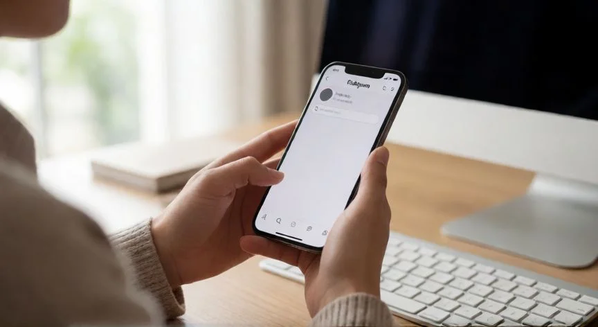 Persona buscando un perfil de Instagram en el teléfono