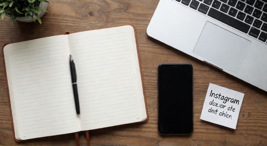 como encontrar instagram de una persona, Mesa de trabajo con teléfono y laptop para buscar información pública en redes sociales