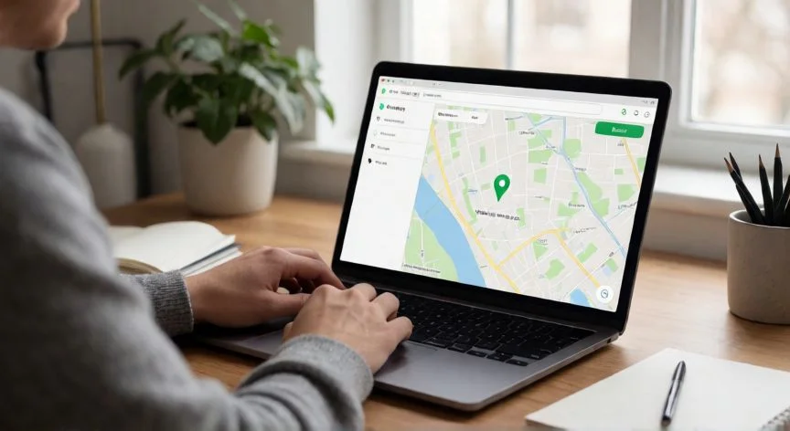 Persona buscando un iPhone apagado en la app Buscar desde una laptop