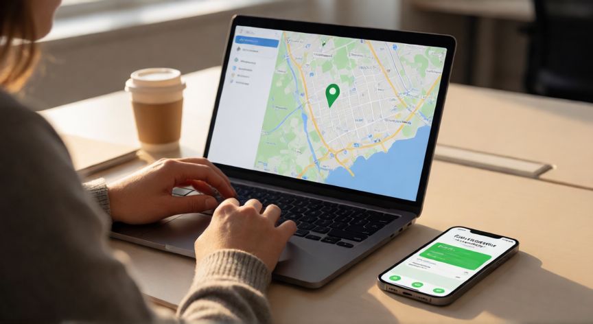 como encontrar iphone de otra persona, Persona localizando un iPhone en el mapa desde la app Buscar en su portátil
