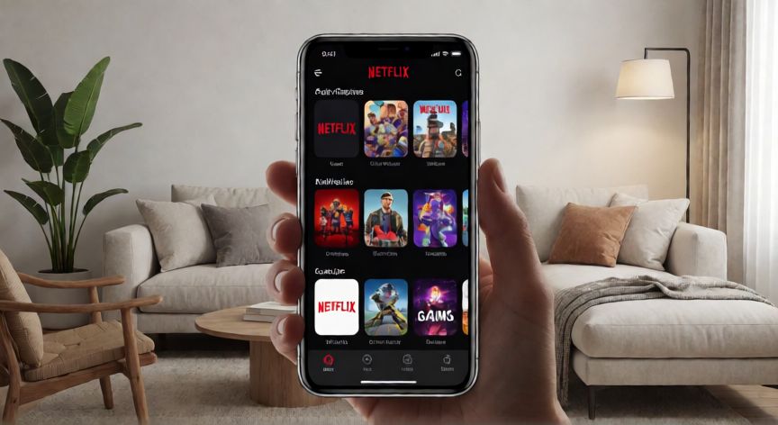 como encontrar juegos en netflix, Teléfono mostrando la sección de juegos en la aplicación de Netflix