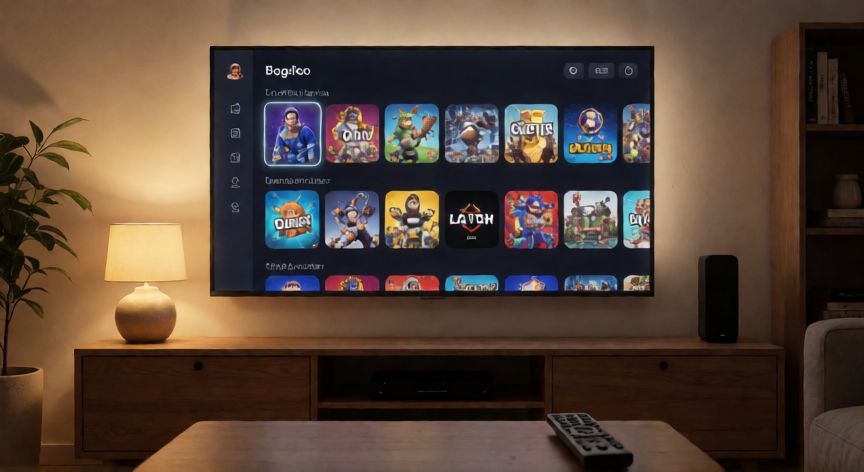 como encontrar juegos en netflix, Smart TV con la biblioteca de juegos de Netflix visible en pantalla