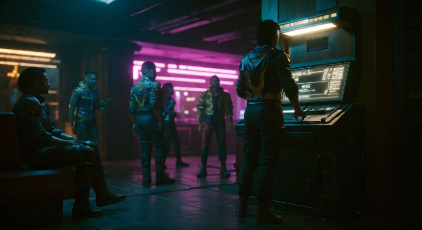 como encontrar kerry cyberpunk, Escena de club futurista donde podría estar Kerry en Cyberpunk 2077