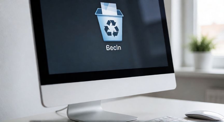como encontrar la papelera de reciclaje, Ordenador de escritorio con la papelera de reciclaje visible