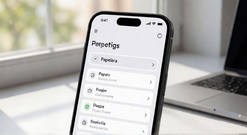 como encontrar la papelera de whatsapp, Pantalla de teléfono mostrando el menú de ajustes de WhatsApp con la opción Papelera visible