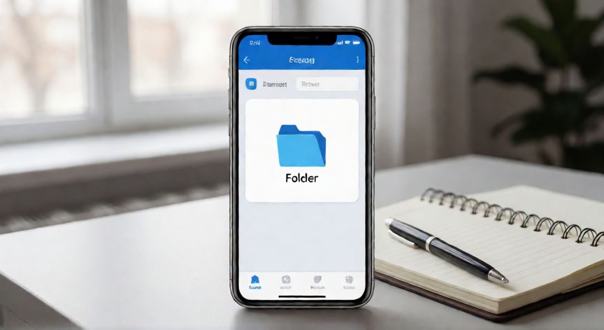 como encontrar la papelera en el movil, Móvil sobre una mesa mostrando el gestor de archivos y la carpeta de eliminados