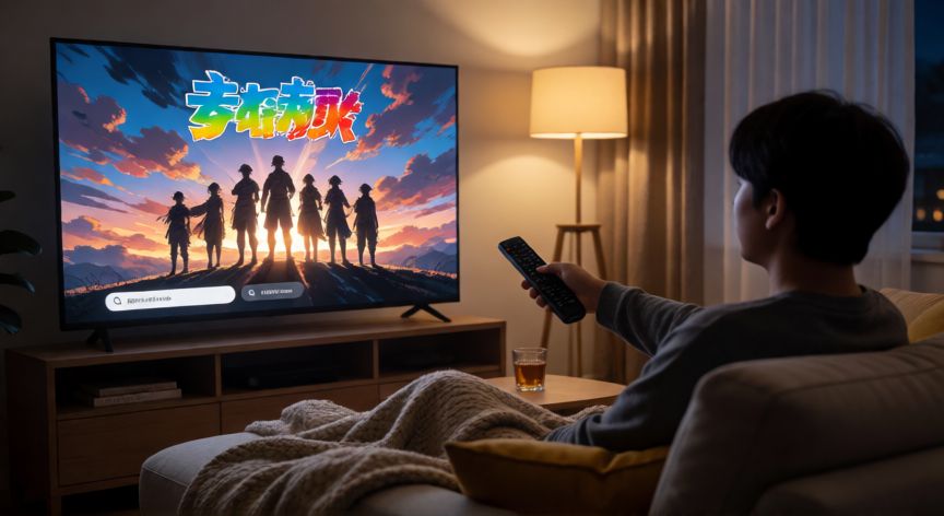 como encontrar los 7 pecados capitales en crunchyroll, Persona buscando un anime de aventura en su televisión con control remoto