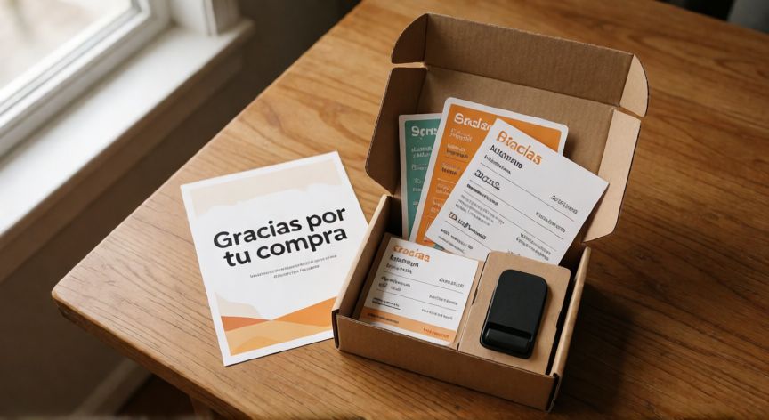 como encontrar los 8 regalos de temu, Caja de envío de Temu abierta mostrando cupones y un regalo gratuito con tarjeta de agradecimiento