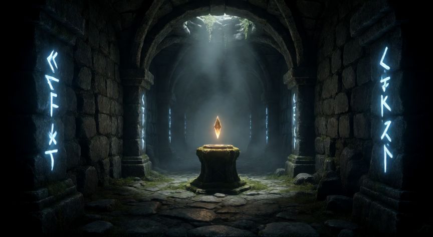 como encontrar los 9 fragmentos de rivals, Fragmento brillante de Rivals sobre un pedestal en las catacumbas
