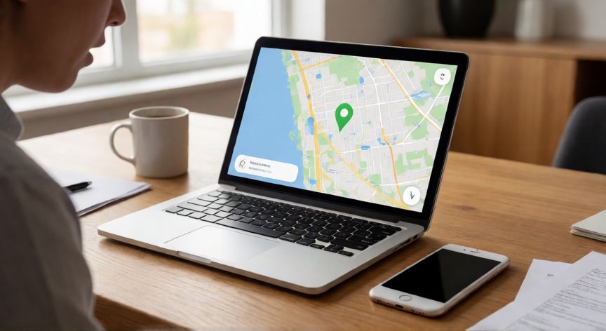 como encontrar mi iphone 8, Persona buscando su iPhone 8 en el mapa de iCloud desde un ordenador