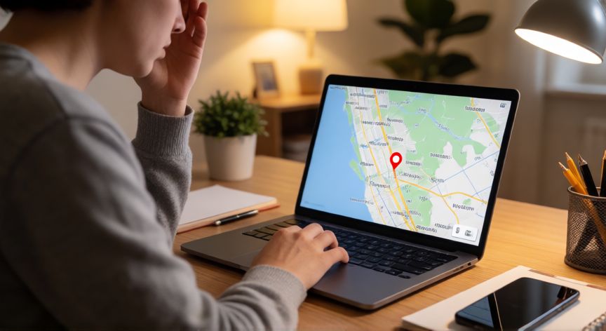 como encontrar mi movil, Persona buscando un móvil perdido en una laptop desde casa