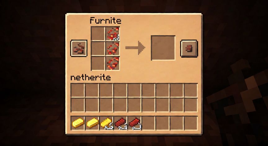 como encontrar netherita en minecraft, Fornalla fundiendo netherita con oro en Minecraft