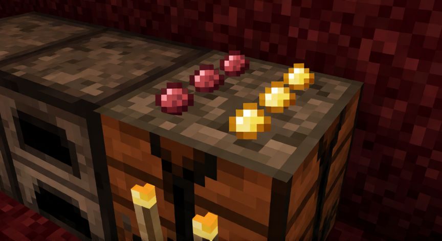 como encontrar netherite, Mesa de fundición con fragmentos de netherite e ingotes de oro