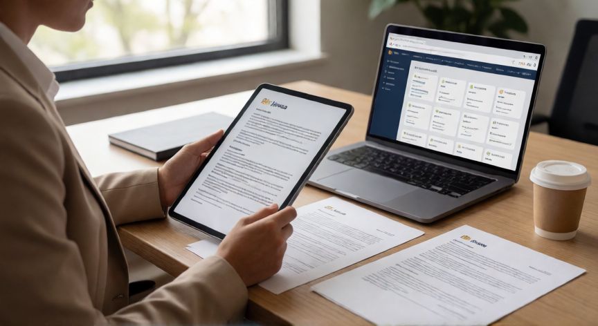 como encontrar proveedores, Profesional de compras revisando contratos de proveedores en su oficina