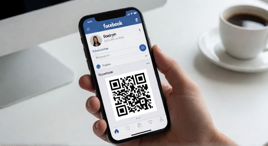 como encontrar qr de facebook, Teléfono mostrando el código QR en la app de Facebook desde el menú de perfil