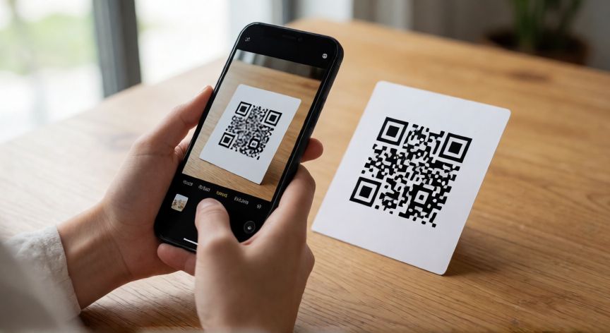 como encontrar qr en mi celular, Persona escaneando un código QR con la cámara de su celular