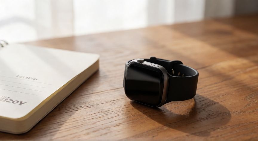 como encontrar reloj xiaomi, Reloj inteligente Xiaomi sobre una mesa mientras se localiza
