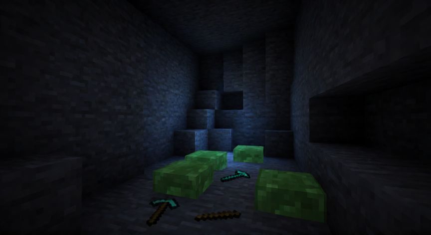 como encontrar slime chunks, Excavación profunda para verificar un slime chunk en Minecraft