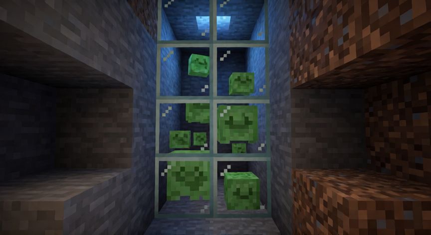 como encontrar slimes, Jaula de caza de slimes construida en slime chunk bajo la superficie en Minecraft