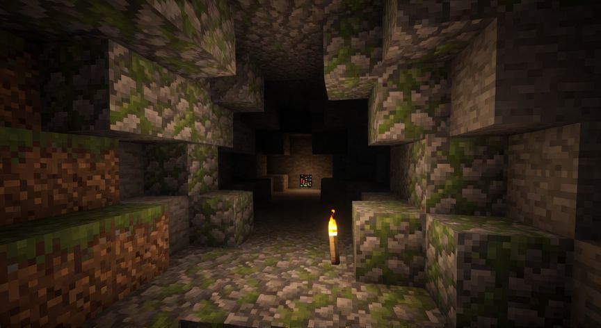 como encontrar spawners en minecraft, Jugador explorando una cueva en Minecraft buscando un spawner