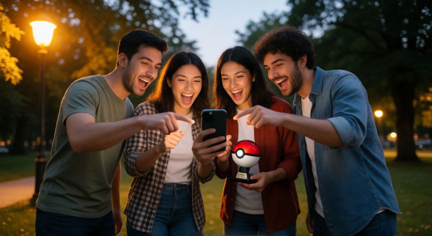 como encontrar teraincursiones de 5 estrellas, Grupo de amigos celebrando tras completar juntos una incursión de 5 estrellas en el parque