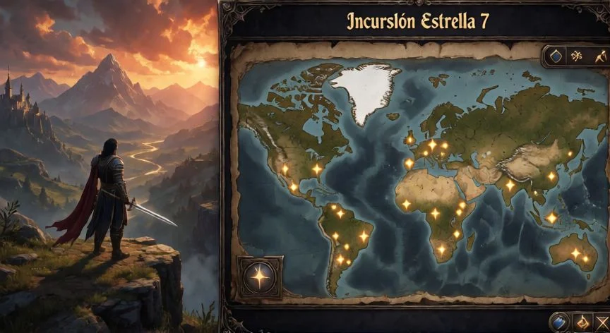 Mapa del juego marcando la ubicación de incursiones de 7 estrellas con iconos dorados