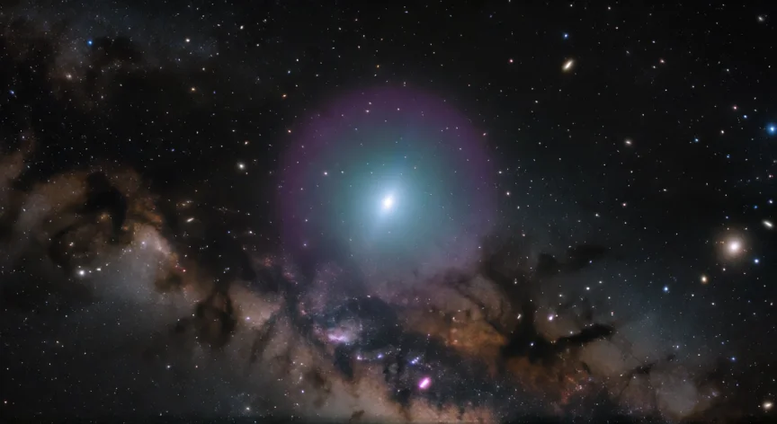 como encontrar ton 618, Cuásar TON 618 brillante en el campo profundo con nebulosa Lyman-alfa