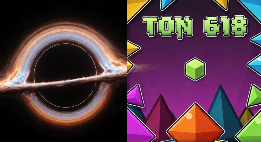 como encontrar ton 618, Comparación entre el agujero negro TON 618 y el nivel de Geometry Dash