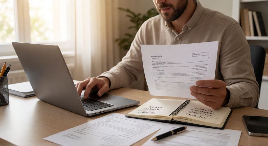 como encontrar trabajo en españa, Persona preparando su currículum y buscando ofertas de empleo en España