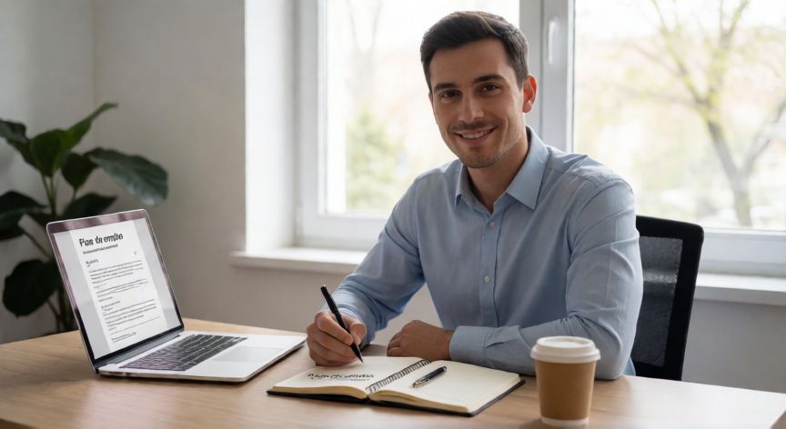 como encontrar trabajo sin experiencia, Persona joven preparando su currículum en un ordenador para buscar su primer empleo