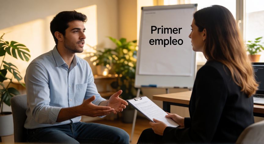 como encontrar trabajo sin experiencia, Entrevista de trabajo para un primer empleo en una oficina moderna