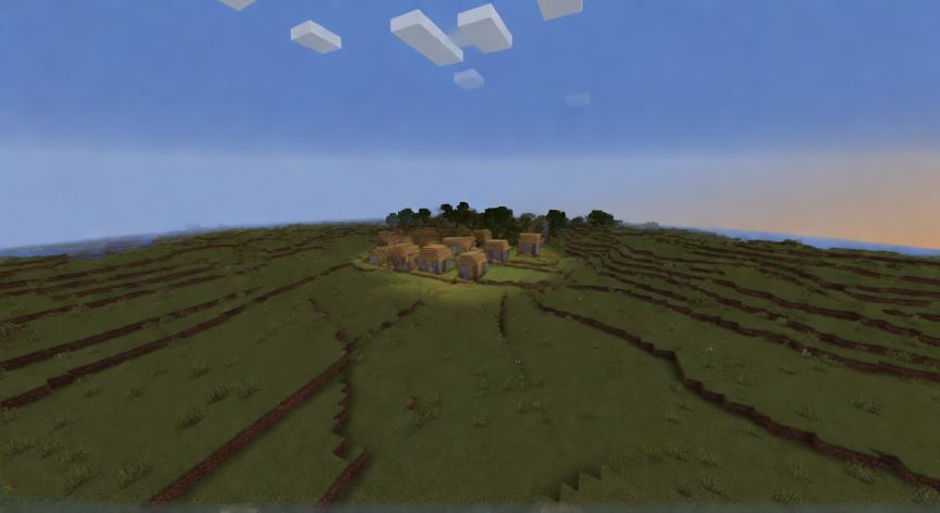 como encontrar una aldea en minecraft, Vista en primera persona buscando una aldea desde el aire en Minecraft