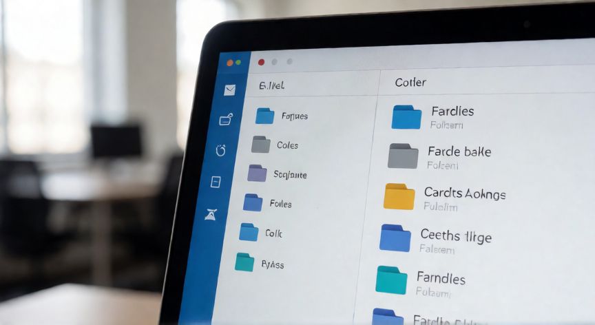 como encontrar una carpeta en outlook, Vista lateral de carpetas en un cliente de correo en la pantalla de un portátil