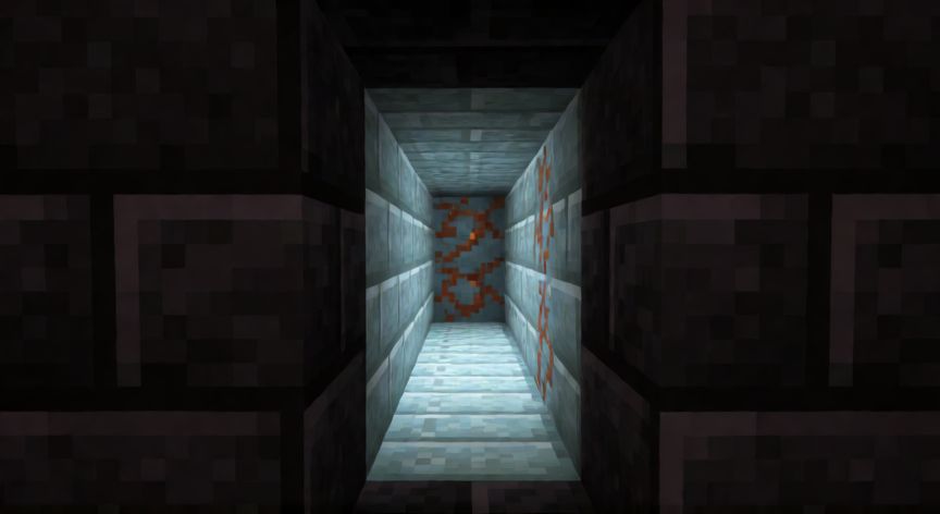 como encontrar una trial chamber en minecraft, Entrada oculta de una Trial Chamber con tuff y cobre