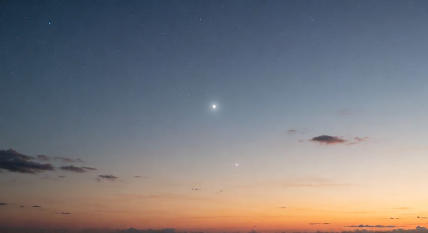 como encontrar venus en el cielo, Venus brillando cerca del horizonte al atardecer