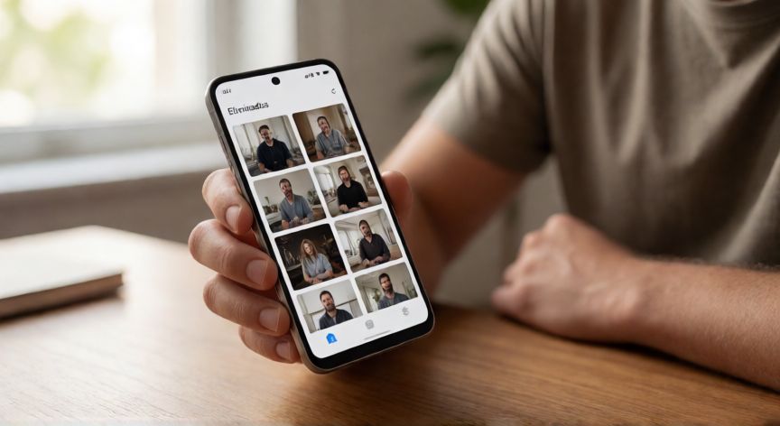 como encontrar videos borrados de mi celular, Persona buscando videos en la carpeta de eliminados de la galería de su teléfono Android