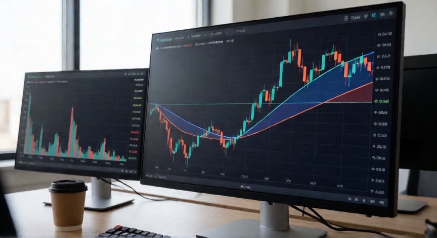 como encontrar volatility 75 en tradingview, Gráfico de TradingView con Bandas de Bollinger configuradas en período 75 mostrando volatilidad a medio plazo