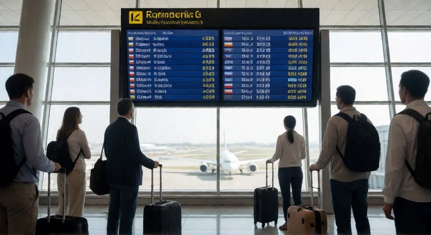 como encontrar vuelos baratos, Escritorio con portátil mostrando buscador de vuelos, mochila y aviso de alerta de precio