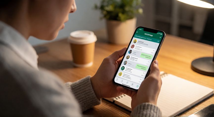 como encontrar whatsapp borrados, Persona intentando recuperar un mensaje borrado en WhatsApp desde su móvil